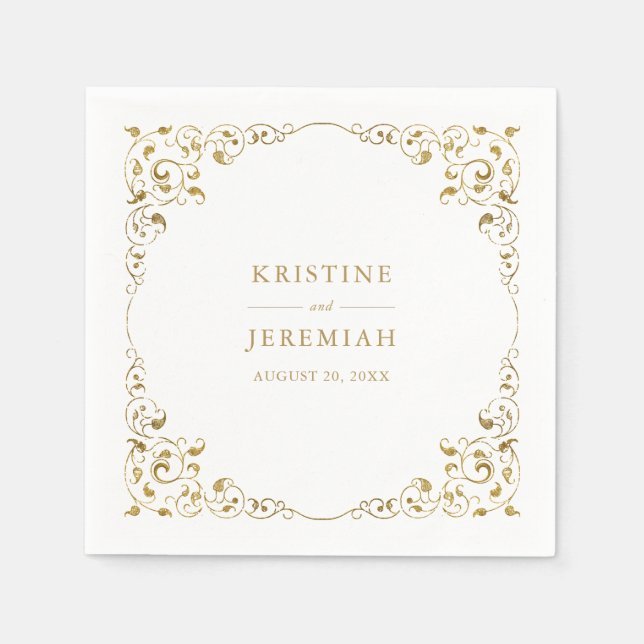 Elegant Gold Leaf Classic Name Wedding Serviette (Vorderseite)