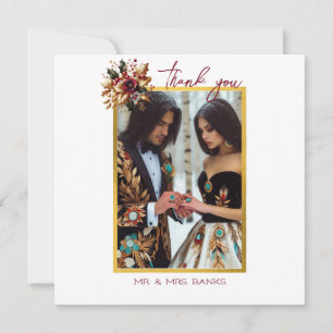 Elegant Gold Leaf Hochzeitfoto Dankeschön Karte