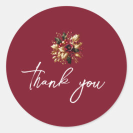 Elegant Gold Leaf Hochzeitfoto Dankeschön Karte Runder Aufkleber