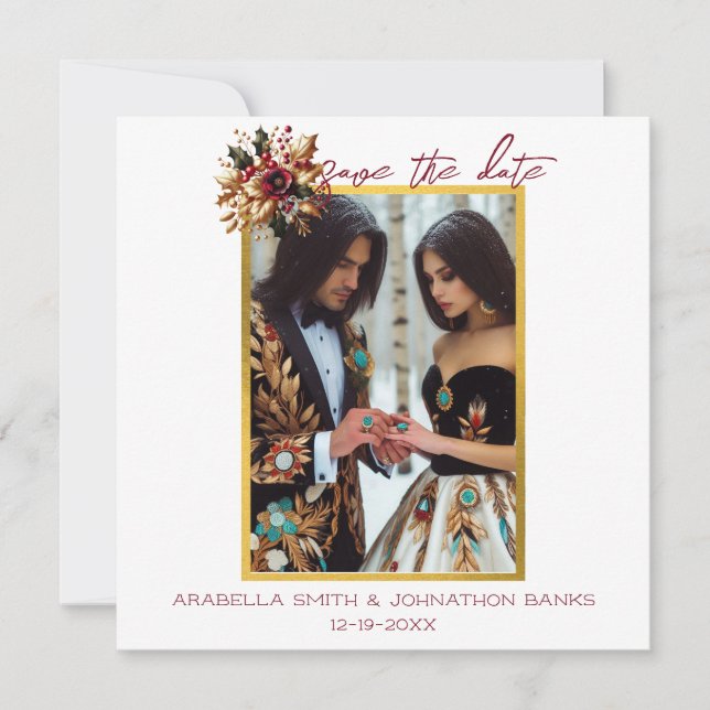 Elegant Gold Leaf Hochzeitsfoto speichern Sie das  Save The Date (Vorderseite)