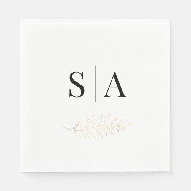 Elegant Gold Leaf Monogram Wedding Serviette (Vorderseite)