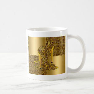 Elegant Gold Leopard High Heel Shoes Animal Kaffeetasse