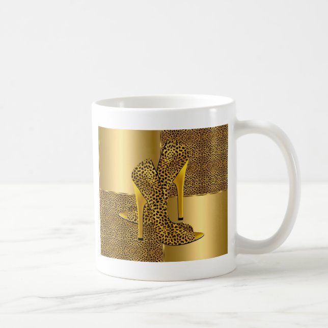 Elegant Gold Leopard High Heel Shoes Animal Kaffeetasse (Rechts)