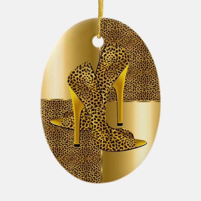 Elegant Gold Leopard High Heel Shoes Animal Keramik Ornament (Vorne)
