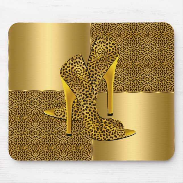 Elegant Gold Leopard High Heel Shoes Animal Mousepad (Vorne)