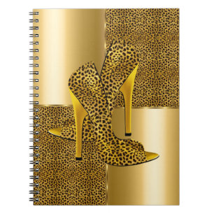 Elegant Gold Leopard High Heel Shoes Animal Notizblock