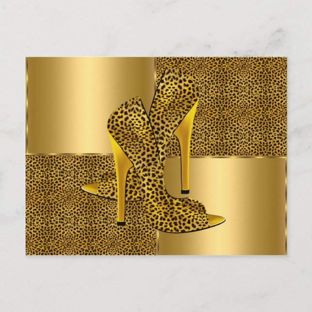 Elegant Gold Leopard High Heel Shoes Animal Postkarte (Vorderseite)