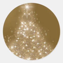 Elegant Gold Lighted Christmas Tree Runder Aufkleber