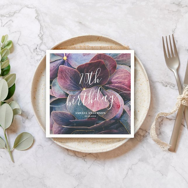 Elegant Gold Lila Blue Hydrangeas 70. Geburtstag Serviette (Von Creator hochgeladen)