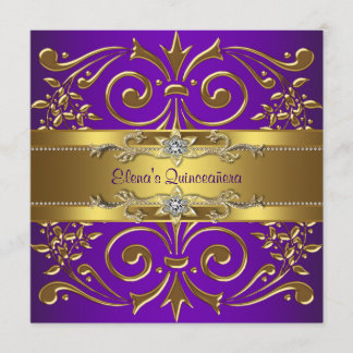 Elegant Gold Lila Quinceanera Einladungen
