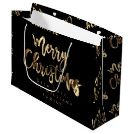 Elegant Gold Look Script Schwarz Frohe Weihnachten Große Geschenktüte