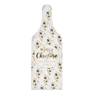 Elegant Gold Look Sterne Muster Frohe Weihnachten Schneidebrett