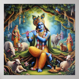Elegant Gold Lord Krishna Art Poster