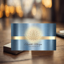 Elegant Gold, Lotus Blue Metallic Yoga Instructor Visitenkarte