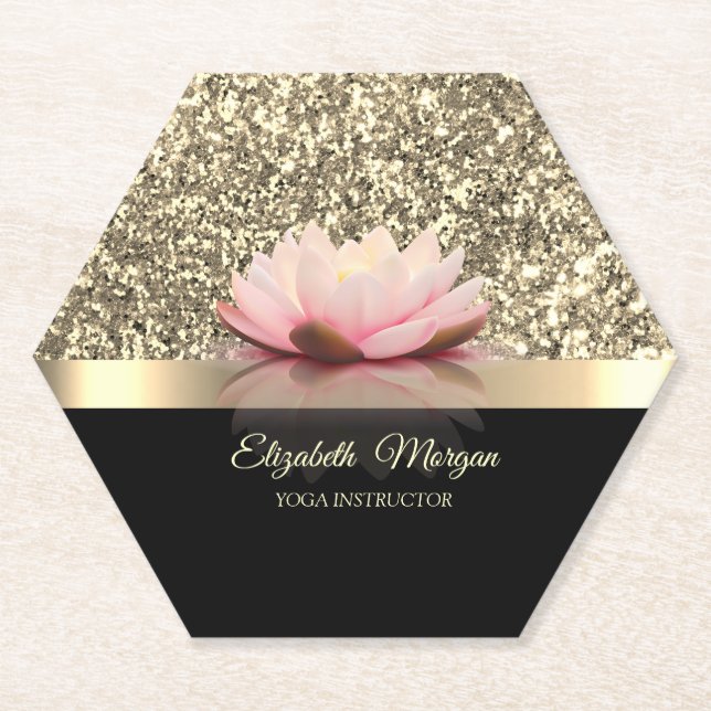 Elegant Gold, Lotus Blume Yoga Instructor Untersetzer (Vorderseite)