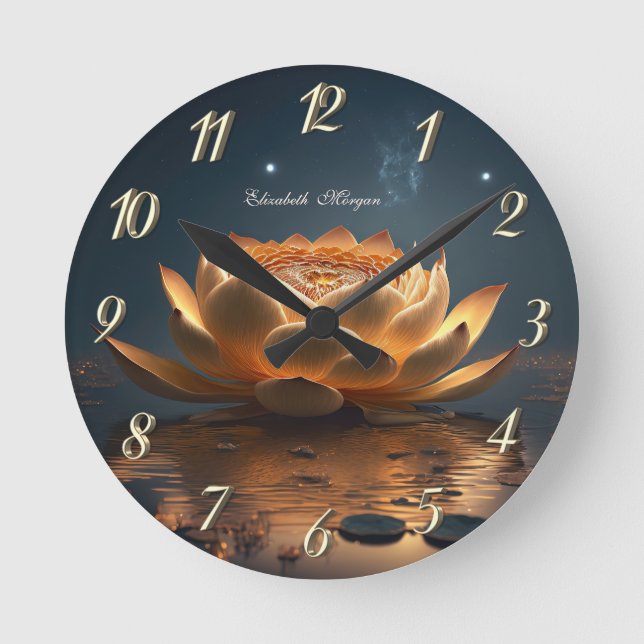Elegant Gold Lotus, Dark, Yoga Runde Wanduhr (Vorderseite)