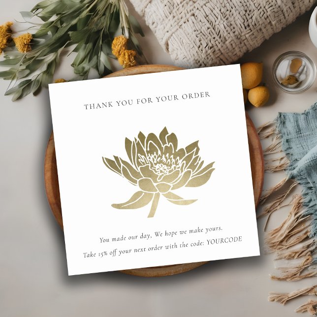 ELEGANT GOLD LOTUS FLORAL LOGO SHOPPPING DANKEN QUADRATISCHE VISITENKARTE (Von Creator hochgeladen)