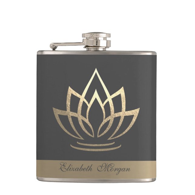 Elegant Gold Lotus, Yoga Flachmann (Vorderseite)