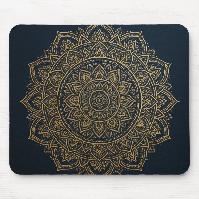 Elegant Gold Mandala auf Navy Mousepad (Vorne)