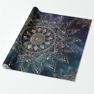 Elegant Gold Mandala Blue Galaxy Geschenkpapier