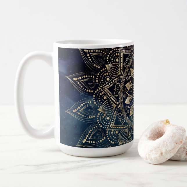 Elegant Gold Mandala Blue Galaxy Kaffeetasse (Mit Donut)