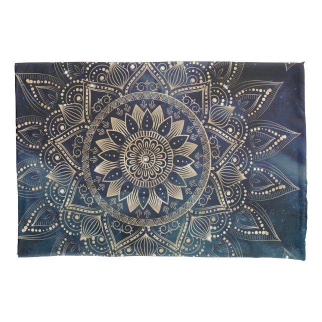 Elegant Gold Mandala Blue Galaxy Kissenbezug (Vorderseite)