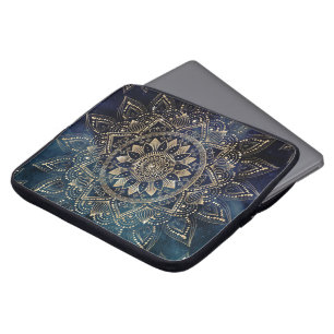 Elegant Gold Mandala Blue Galaxy Laptopschutzhülle