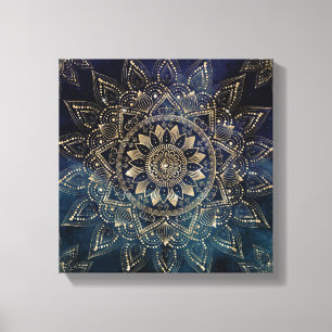 Elegant Gold Mandala Blue Galaxy Leinwanddruck