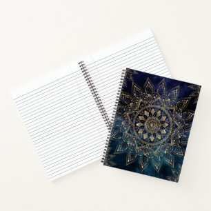 Elegant Gold Mandala Blue Galaxy Notizbuch