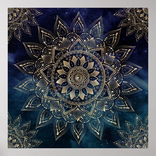 Elegant Gold Mandala Blue Galaxy Poster (Vorne)