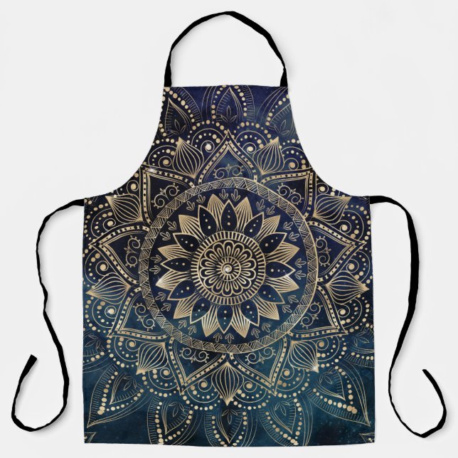 Elegant Gold Mandala Blue Galaxy Schürze (Vorderseite)