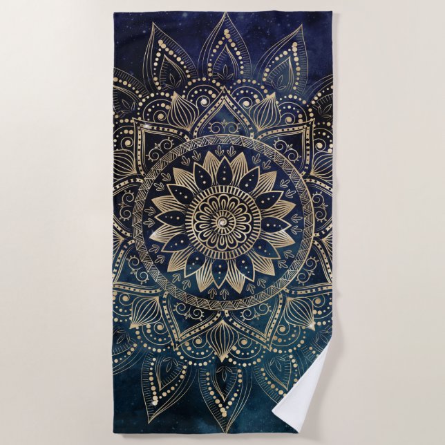 Elegant Gold Mandala Blue Galaxy Strandtuch (Vorderseite)
