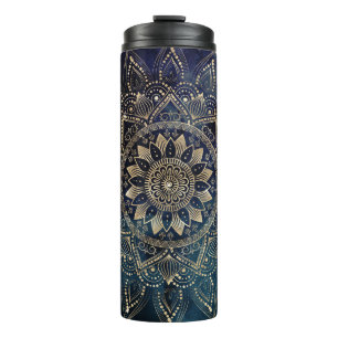 Elegant Gold Mandala Blue Galaxy Thermosbecher