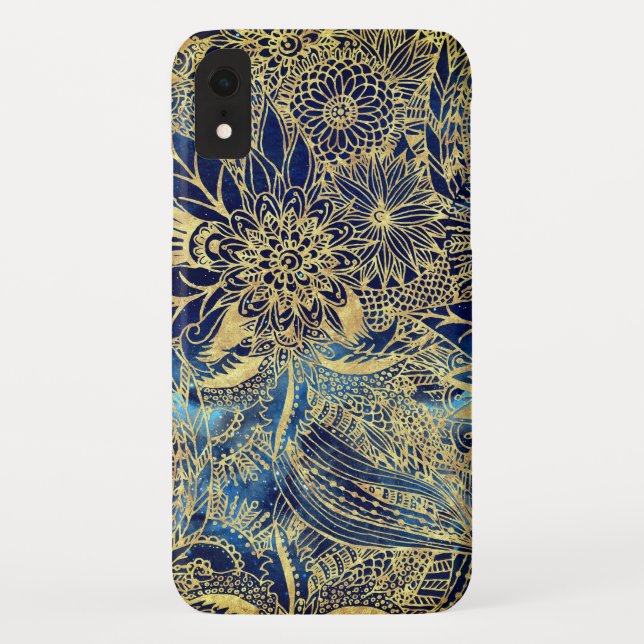 Elegant Gold Mandala Blume Blauer Nebel Case-Mate iPhone Hülle (Rückseite)