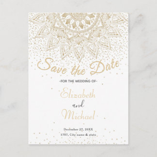 Elegant Gold Mandala Confetti Design Ankündigungspostkarte