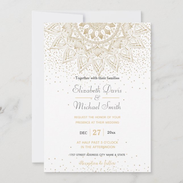 Elegant Gold Mandala Confetti Design Einladung (Vorderseite)