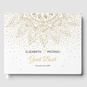 Elegant Gold Mandala Confetti Design Gästebuch