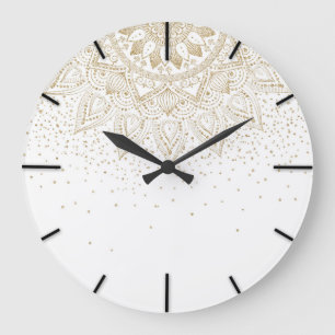 Elegant Gold Mandala Confetti Design Große Wanduhr