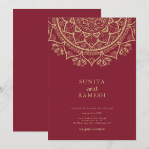 Elegant Gold Mandala Dark Red Indian Wedding Einladung