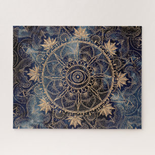 Elegant Gold Mandala Eye Sun Moon Navy Blue Puzzle
