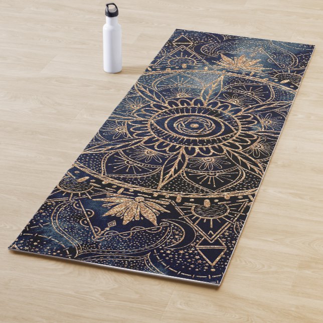 Elegant Gold Mandala Eye Sun Moon Navy Blue Yogamatte (Beispiel)