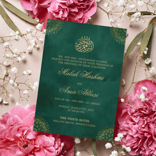 Elegant Gold Mandala Green Islamische Hochzeit Einladung (Von Creator hochgeladen)