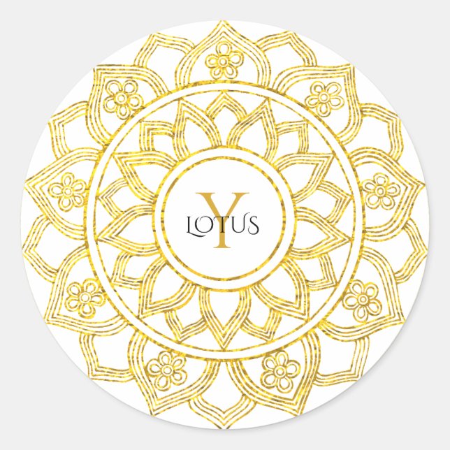 Elegant Gold Mandala Monogram Lotus Floral Runder Aufkleber (Vorderseite)