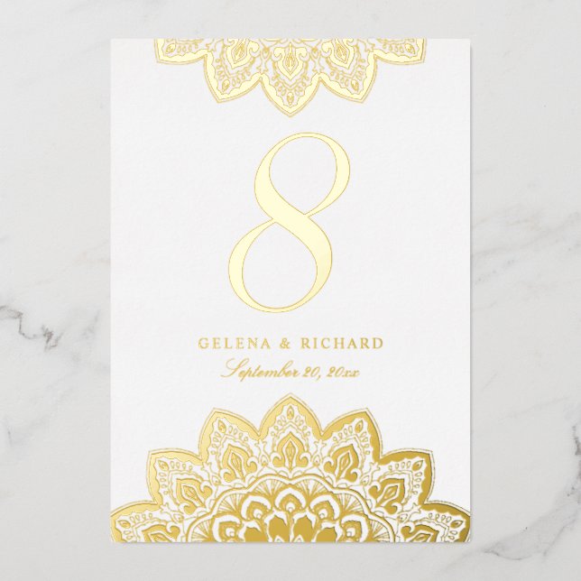 Elegant Gold Mandala Wedding Tischnummer (Vorderseite)