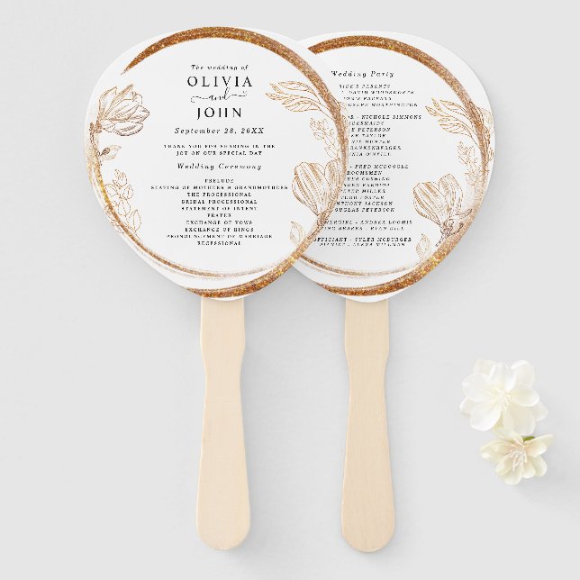 Elegant Gold Marble Blumen Grüne Hand Fan Fächer (Vorne und Hinten)