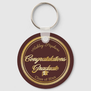Elegant Gold Maroon Grad Cap Klasse 2023 Schlüsselanhänger