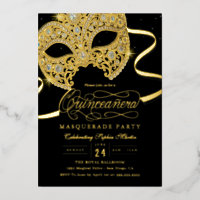 Elegant Gold Masquerade Quinceanera Einladung