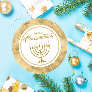 Elegant Gold Menorah Judisch Merry Chrismukkah Runder Aufkleber