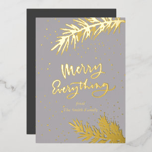 Elegant Gold Merry Alles Pine Bough on Gray Folien Feiertagskarte
