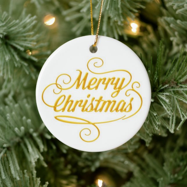 Elegant Gold Merry Christmas Text Ornament (Baum)